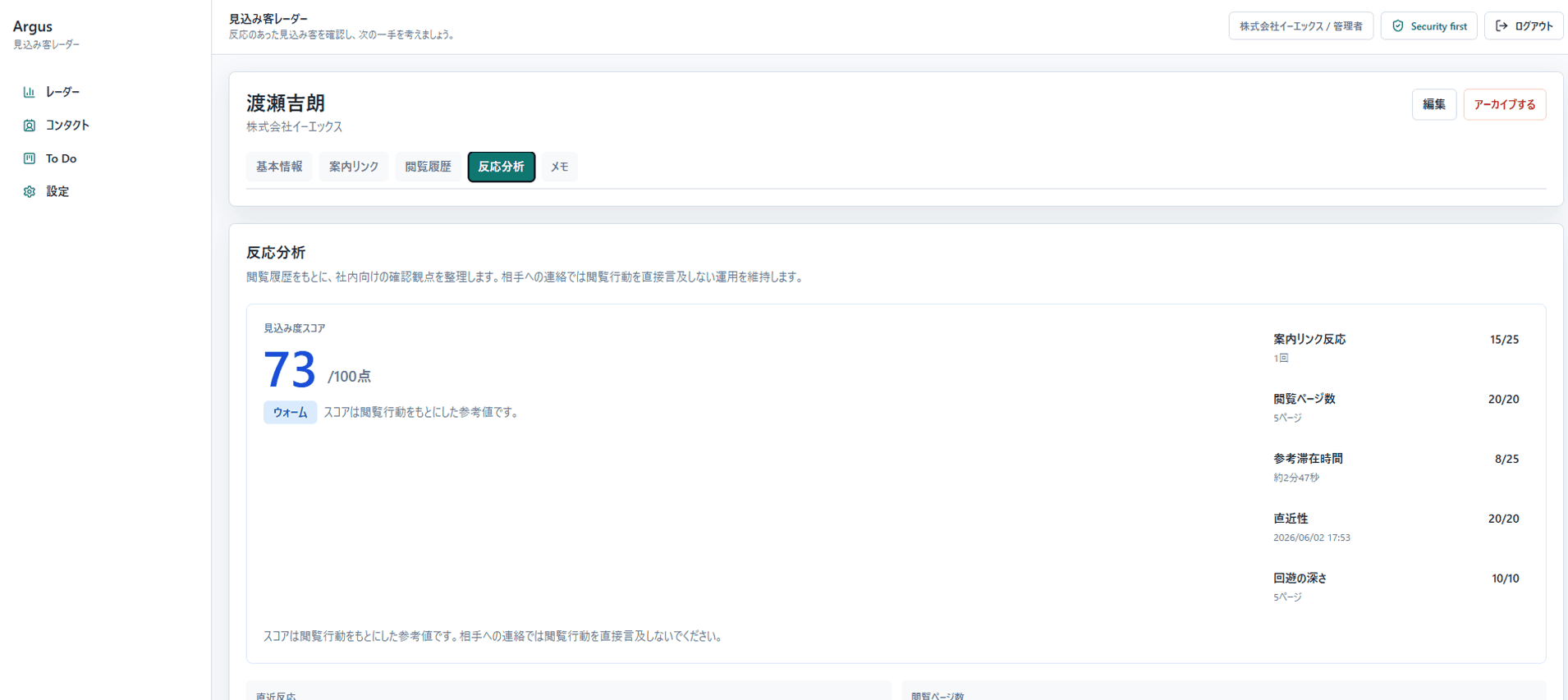 ARGAS 反応分析画面